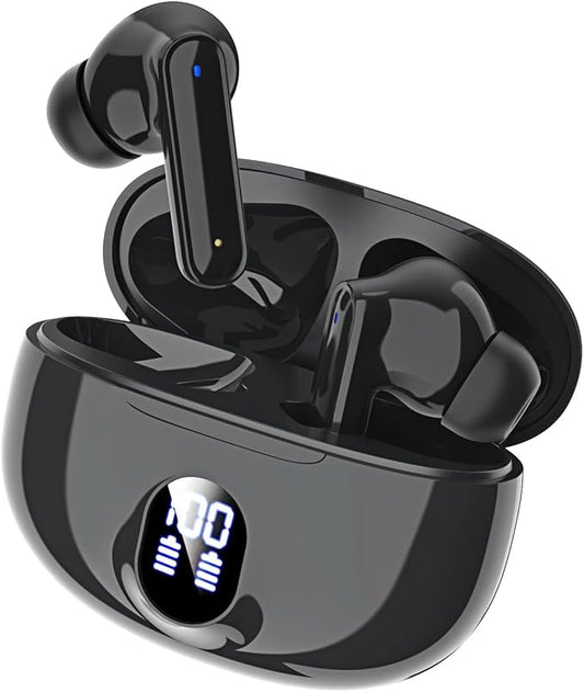 Wireless Earbuds Bluetooth V5.3 2025 Headphones 36H Playback Deep Bass Stereo Ear Buds with LED Power Display Charging Case IPX5 Waterproof Earphones with Mic Headset (Black) (Black)