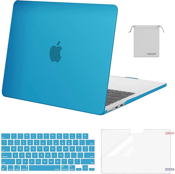 MOSISO Compatible with MacBook Air 13 inch Case M5 2026 M4 2025 M3 M2 2024-2022 A3449 A3240 A3113 A2681,Hard Shell&Keyboard Cover&Screen Film&Pouch for MacBook Air 13.6 inch Case, Aqua Blue