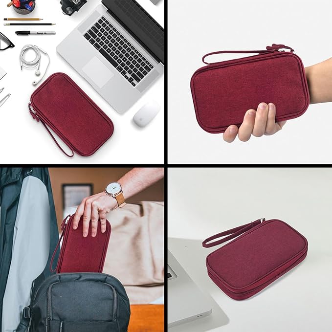 Electronic Cord Organizer Travel Case, Travel Cable Organizer Bag, Waterproof Electronic Accessories Carry Pouch for Cable, Cord, USB, Charger, Phone, Power Bank, Earphone (Wine Red, Medium)