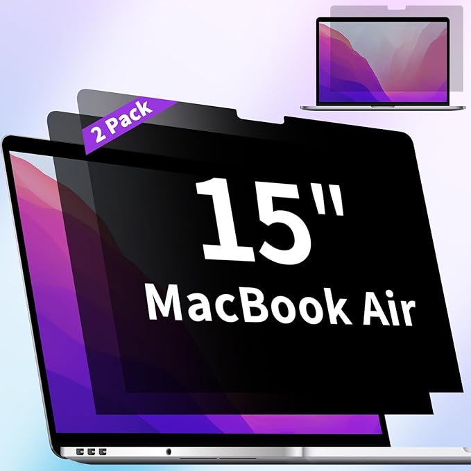 2 Pack Privacy Screen Compatible with MacBook Air 15 Inch Screen Protector (2023-2026, M2, M3, M4 M5), Anti Blue Light Glare & Anti Scratch Computer Privacy Shield for Mac Air 15.3"