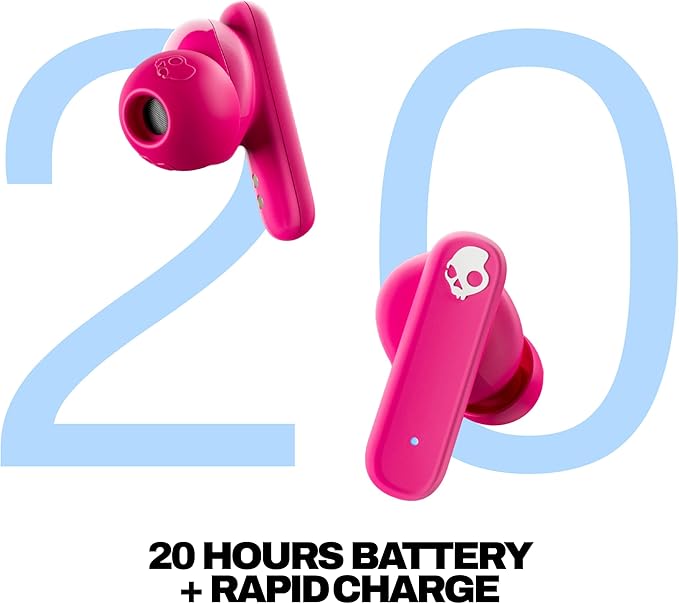 Skullcandy Smokin’ Buds Wireless Earbuds, Bluetooth Headphones, Noise Isolating Fit, Up to 20 Hours Battery, IPX4 Sweat and Water Resistant, Microphone for iPhone Android - Pink
