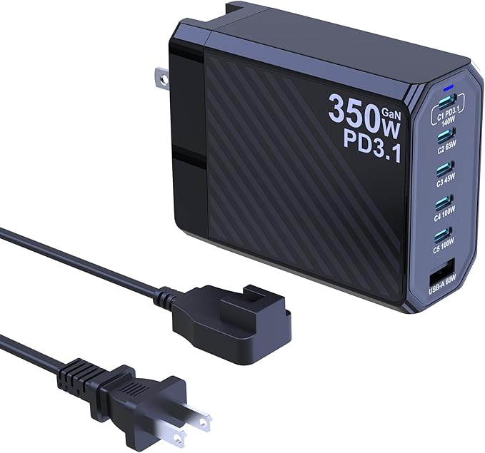 350W USB C Charger, 6-Ports PD3.1 140W Fast Charging Station, GaN Foldable Charger Block for MacBook Pro/Air, iPad, iPhone 17 16 Pro Max, Galaxy S25/S24 Ultra and More