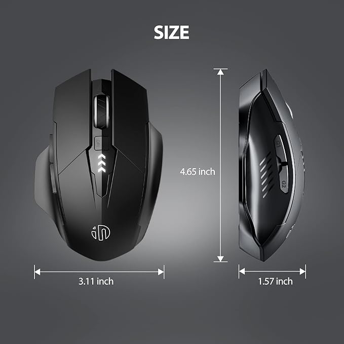 INPHIC Wireless Mouse Rechargeable, [Battery Level Visible], Silent Click USB 2.4G Cordless Mouse for Laptop PC Computer Tablets, 6 Buttons, 2400DPI 4 Adjustment Levels, Black