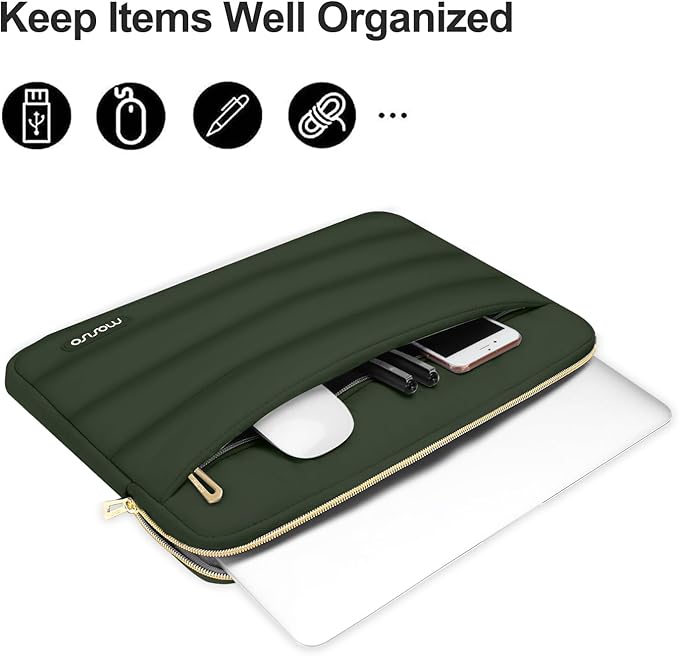 MOSISO Laptop Case 13.3 inch,13-13.3 inch Puffy Laptop Sleeve Compatible with MacBook Air 13.6 M5 M4 M3 M2 M1/Neo/Pro 13/14,HP Dell ASUS Lenovo,Polyester Horizontal Bag with Small Case, Army Green