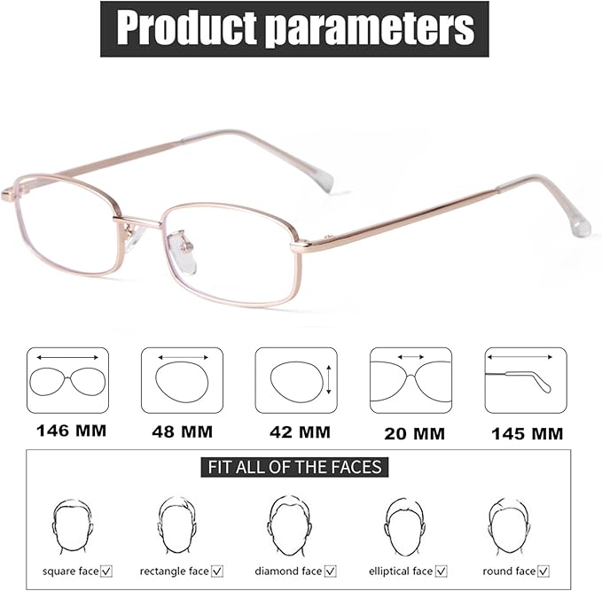 ADE WU Fashion Glasses for Woman Men, Y2k Rectangle Blue Light Glasses 90s Metal Gold Silver Black Fake Glasses