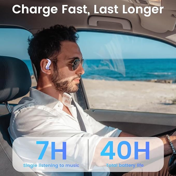Open Ear Earbuds Bluetooth AI Ear Buds 60Hrs Playtime Wireless Over Headphones with Earhooks IPX7 Waterproof Touch Control Air Conduction Sport Headsets Earphones for Workout Running Purple