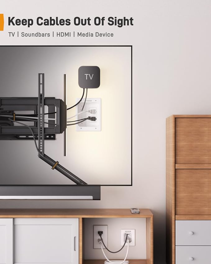 Perlegear TV in-Wall Cable Management Kit, USB and Typ C Ports Cord Hider for Wall Mount TV with Recessed Power, Includes Drill Templates, Dust Bags, Drywall Saw, Extension Cable - Image 3