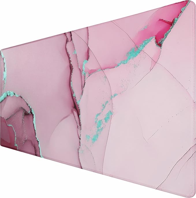 Large Mouse Pad, Gaming Pad with Non-Slip Rubber Base, Waterproof Mousepad with Stitched Edges, XXL Computer Long Keyboard Mouse Mat for Gamer, Office & Home, 31.5" x 15.7", Marble Pink