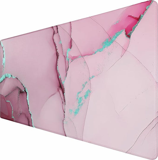 Large Mouse Pad, Gaming Pad with Non-Slip Rubber Base, Waterproof Mousepad with Stitched Edges, XXL Computer Long Keyboard Mouse Mat for Gamer, Office & Home, 31.5" x 15.7", Marble Pink
