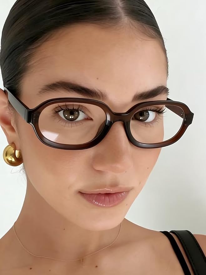 Dollger Blue Light Glasses for Women Oversized Oval Fashion Computer Glasses Retro Chunky Frame Clear Lens