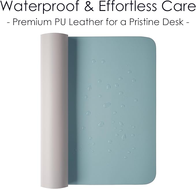 WAYBER Leather Desk Pad Protector, Waterproof Mouse Pad, PU Desk Mat, Office Desk Cover, Desk Writing Mat for Office/Home/Work/Cubicle (Light Blue/Silver) 23.6x13.7in