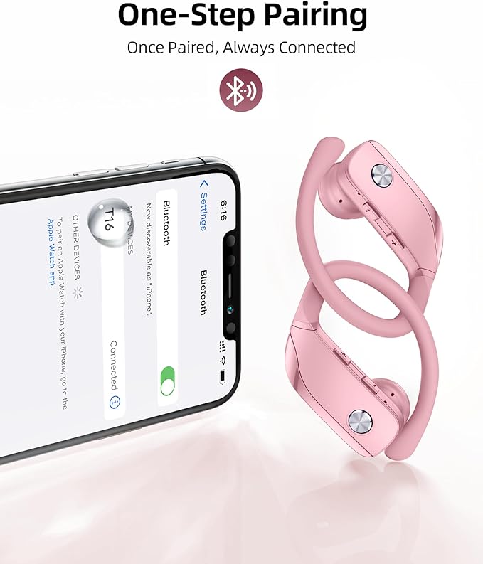 bmanl Wireless Earbuds Bluetooth Headphones Over Ear Hooks Ear Buds with 80H Playtime, LED Power Display, Dual Mic Clear Calls, Sports Wireless Ear Buds Bluetooth Earbuds for Running Gym Workout Pink