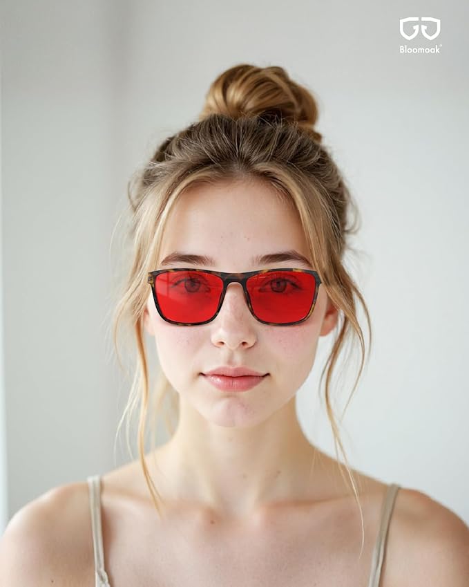 Bloomoak 100% Red Lens Blue Green Light Blocking Glasses- Dual AR Coatings Sleep Glasses Before Bed - Anti Glare, Fatigue