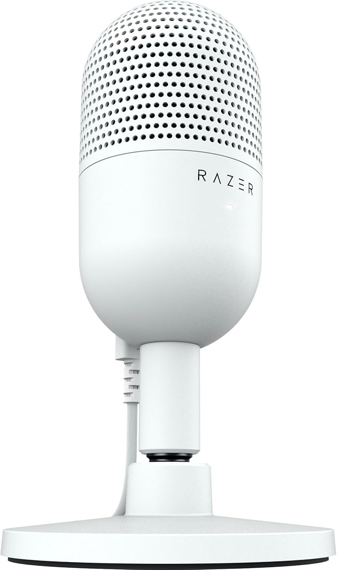 Razer Seiren V3 Mini USB Microphone: Condenser Mic - Supercardioid Pickup Pattern - Tap-to-Mute Sensor with LED Indicator - Shock Absorber - Ultra Compact - PC, Discord, OBS Studio, XSplit - White