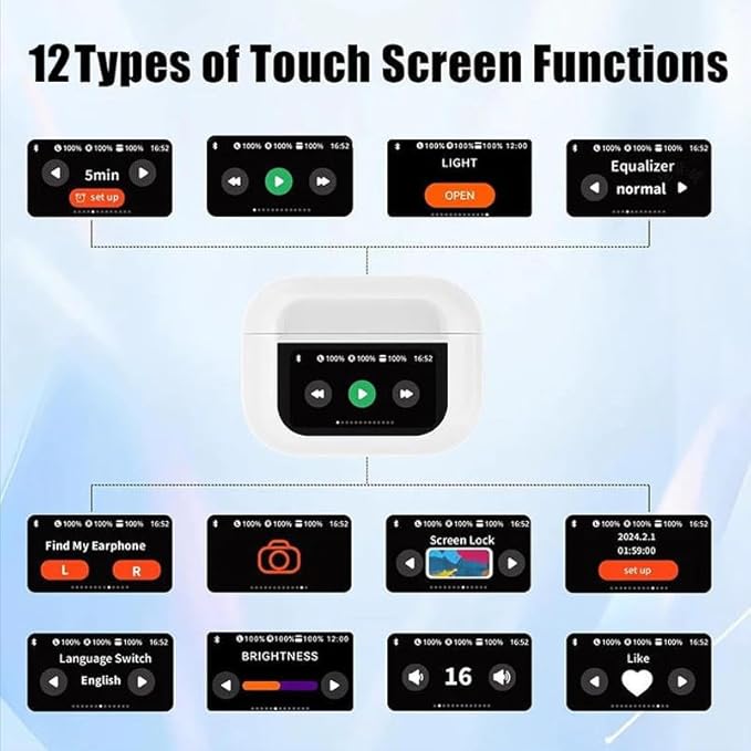 Touch-Screen Bluetooth 5.4 Wireless Earbuds HiFi Stereo Sound Ergonomic Design IPX7 Waterproof 4-40 Hour Long Playtime Multi-Function Headphones Compatible with Android/iOS
