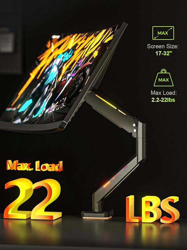 Suptek Single RGB Monitor Mount for 17-32'' Screen up to 22lbs, Gas Spring Monitor Arm, Full Motion Adjustable Desk Stand, Black, MDXDJ