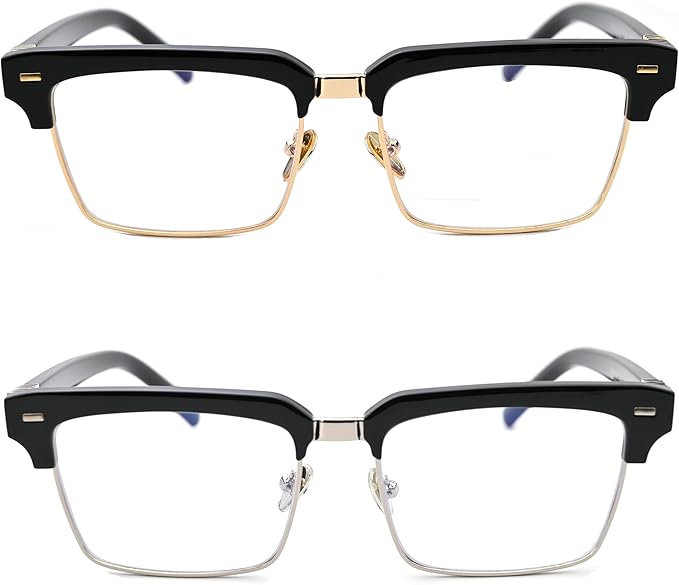 Semi Rimless Rectangle Blue Light Glasses Men Women Black Square Eyewear