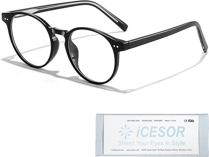 Round Blue Light Blocking Glasses Lightweight Chic Frame Anti Eye Strain Protection Computer Gaming for Women and Men