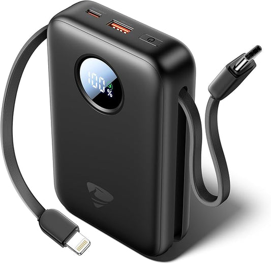Aioneus Portable Charger, 35W PD Fast Charging Power Bank 20000mAh, Battery Pack with Built in Lightning & USB-C Cables, Powerbank for iPhone 17 16 15 14 iPad Samsung Android Tablet MacBook