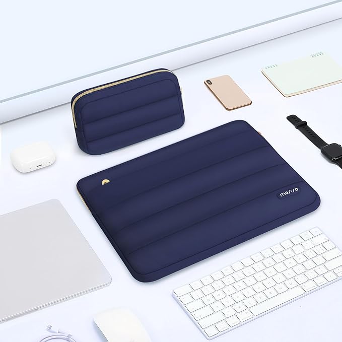MOSISO Laptop Case 16 inch, 15-15.6 inch Puffy Laptop Sleeve Compatible with MacBook Pro 16 M5 M4 M3 M2 M1, HP Dell ASUS Acer Toshiba Lenovo, Polyester Horizontal Bag with Small Case, Navy Blue