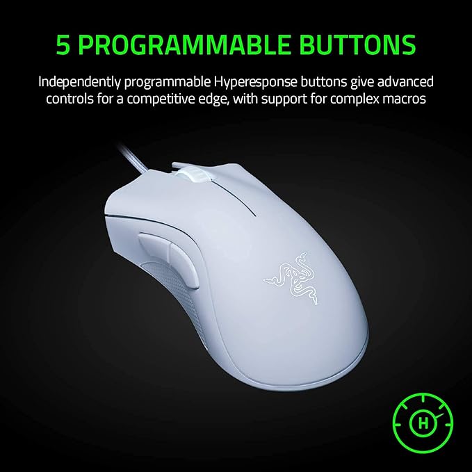 Razer DeathAdder Essential Gaming Mouse: 6400 DPI Optical Sensor - 5 Programmable Buttons - Mechanical Switches - Rubber Side Grips - Mercury White,(Pack of 10)