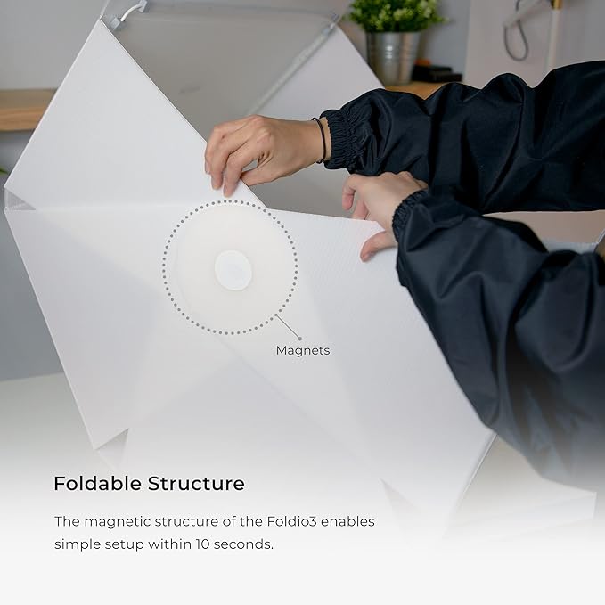 Foldio3-25Inch Product Photography Light Box, 65W High Powered Dimmable LED Light, CRI 98+, Foldable, White PP & Black Flocking Background Included, All-in-One Photo Studio Lightbox by ORANGEMONKIE