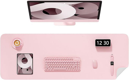 Desk Pad, 48" x 17" PU Leather Non-Slip Desk Mat Large Mouse Pad for Desktop, Waterproof Laptop Computer Writing Mat for Office, Home, Work, Gaming, Light Pink