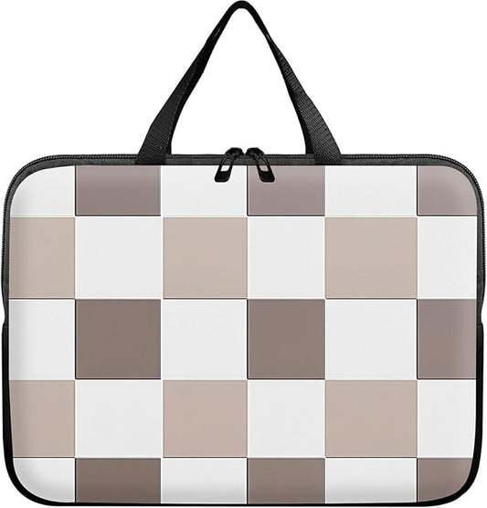 Universal Tablet Laptop Sleeve Case 10 inch, Brown Checkered Slim Carrying Case Travel Laptop Bag Durable Handbag for 7 to 10-inch Laptops/Notebook/Kids Tablet/ipad/eBook Readers