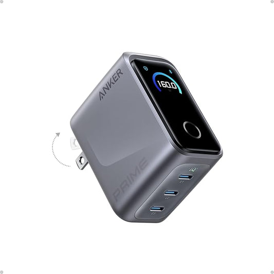Anker Prime Charger,160W 3-Port Compact GaN USB C Charger Block,Smart Display and Touch Control,Up to 140W Single‑Port Charging,for MacBook Pro,Laptop,iPhone 17 Series(Cable Not Included,Non-Battery)
