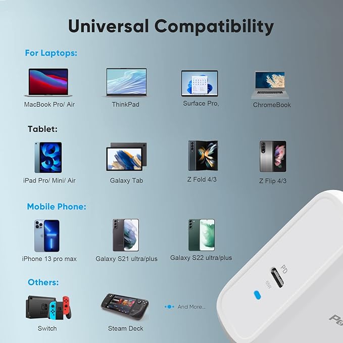 USB C Charger 65W, PowerLot PPS & PD Wall Charger, 25W S21 Ultra Charger, 45W Super Fast Charger for Galaxy S22 Ultra, S23 Ultra, S21, Z Fold 4, Z Flip 4, A53, Tab S8 S7, Swith, Steam Deck, MacBook