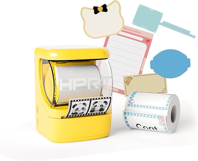 HPRT NEW1 Label Printer 2 Inch Portable Inkless Bluetooth Label Maker for Small Business, Home, School, Sticker Printer for Address, Logo, Barcode, Clothing, with Automatic Label Recognition（Yellow）
