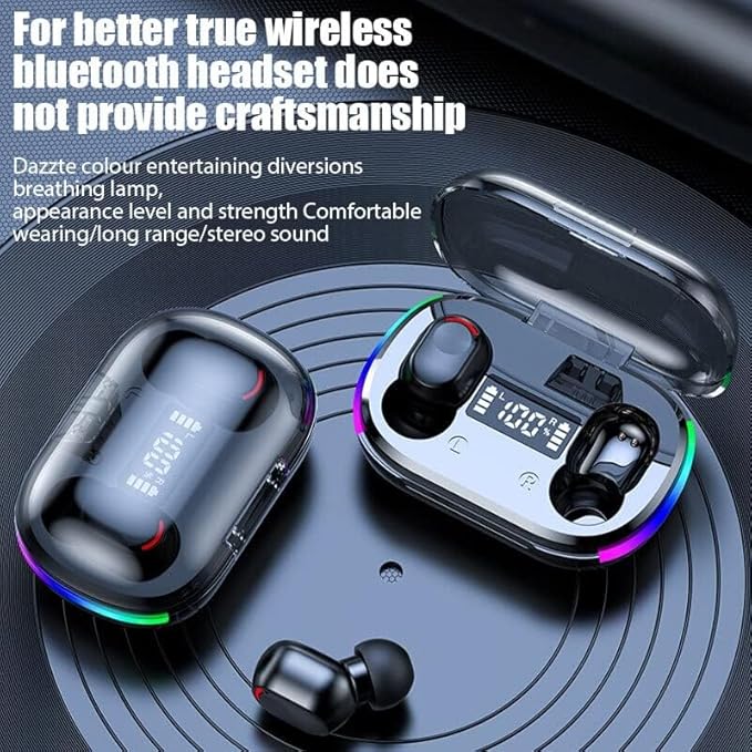 BD&M Wireless Earbuds, HiFi Digital LED Display Stereo Gaming Earbuds Bluetooth Headphones, TWS Wireless Earphones in-Ear Ear Buds, for Gaming, Workout, Sports, Work, Running, Gym
