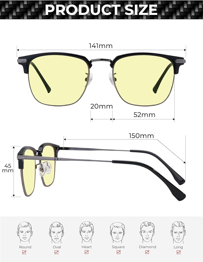 ZanyLen Blue Blocker Glasses for Men Metal Browline Computer Gaming Glasses Filter Blue Ray