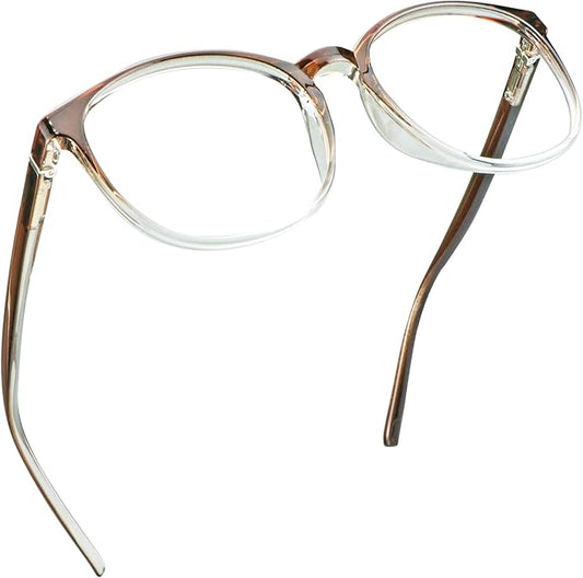 LifeArt Round Blue Light Blocking Glasses, Computer Glasses, Gaming Glasses, TV Glasses for Women Men (Clear Brown, 6.00 Magnification)
