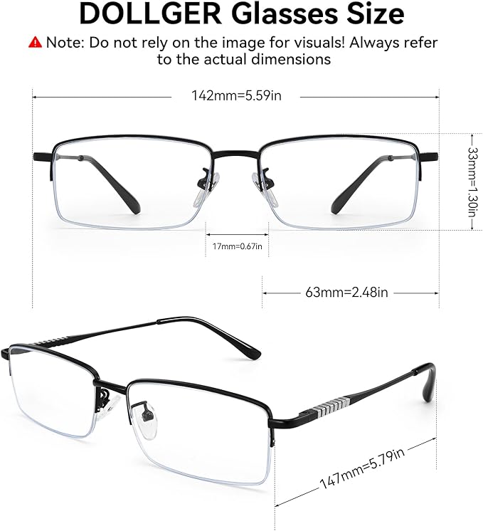 Dollger Rectangle Blue Light Glasses for Men Metal Anti Bluelight Blocking Glasses for Computer Fashion Eyeglasses Small Half