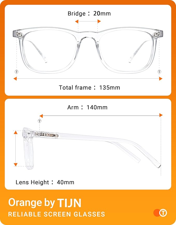 TIJN Sleep Glasses Blue Light Blocking Square Eyeglasses Dual AR Coatings for Computer Gaming Screen Fatigue & UV Protection