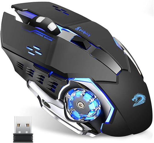 Uciefy Q85 Rechargeable Wireless Gaming Mouse, 2.4G LED Optical Silent Wireless Computer Mouse with 4 LED Light, 3 Adjustable DPI, Ergonomic Design, Auto Sleeping (Black)