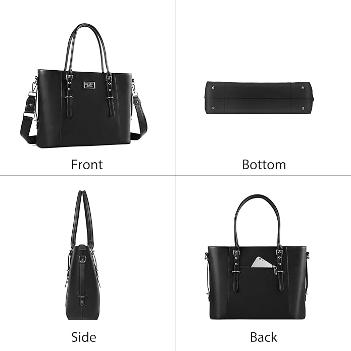 MOSISO Laptop Bag for Women, Waterproof Vintage PU Leather Briefcase Shoulder Computer Laptop Tote Bag for Office Work