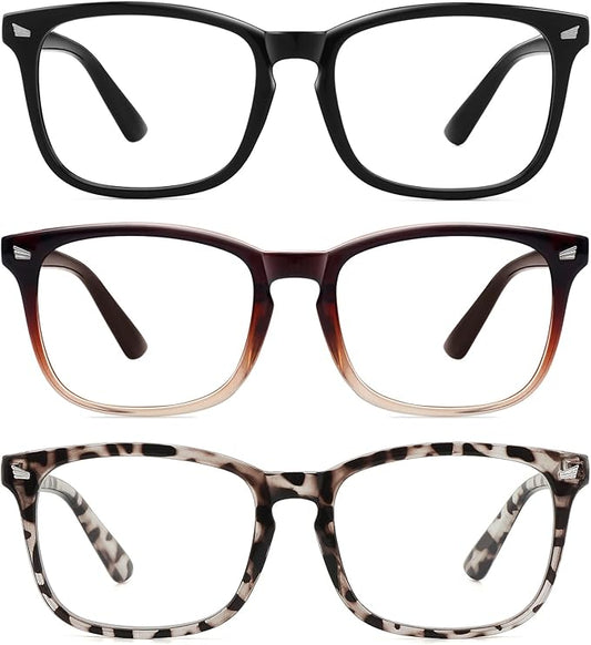 MEETSUN 3-Pack Blue Light Blocking Glasses, Anti Eye Strain Headache (Sleep Better), Computer Glasses UV400 Lens (Black + Brown Gradient + Leopard)