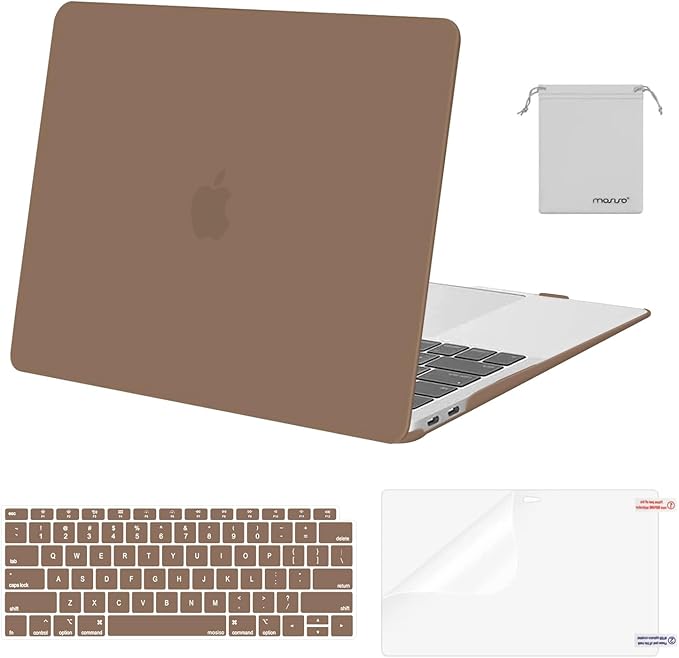 MOSISO Compatible with MacBook Air 13 inch Case M1 Chip 2021-2018 Release A2337 A2179 A1932, Plastic Hard Shell&Keyboard Cover&Screen Film&Storage Bag for MacBook Air 13.3 inch Case, Caramel Brown