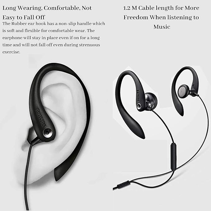 PHILIPS Over The Ear Sport Earbuds with Mic, Earphones for Sports, Running and Gym