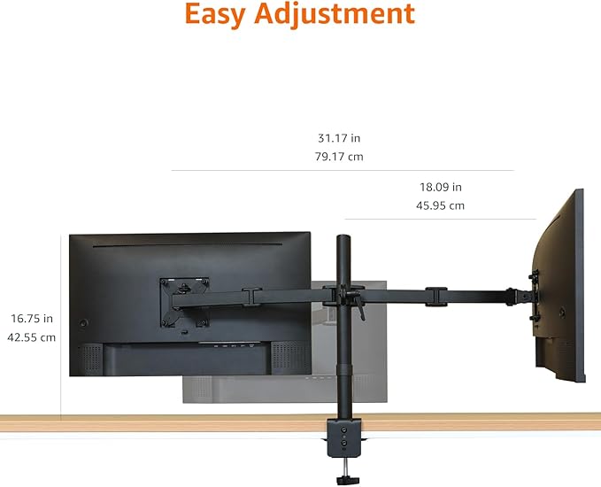 Amazon Basics Adjustable Dual Monitor Desk Mount, Holds up to 32" Monitors, Black