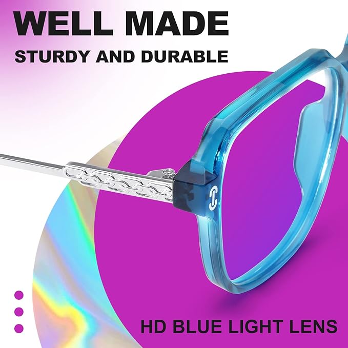 VISOONE Oversized Blue Light Blocking Glasses with Chic Square TR90 Frame and Metal Temple for Women Men REMY