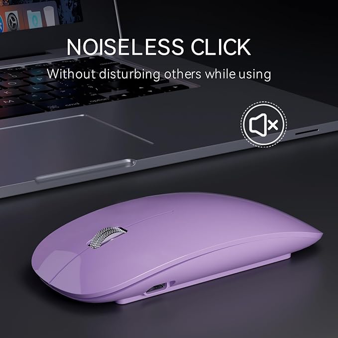 Uiosmuph G11 Wireless Mouse, USB C Rechargeable Computer Mouse, Slim Silent Mice 2.4GHz Optical with USB Nano Receiver and USB C Receiver for Laptop/Mac/PC - Purple
