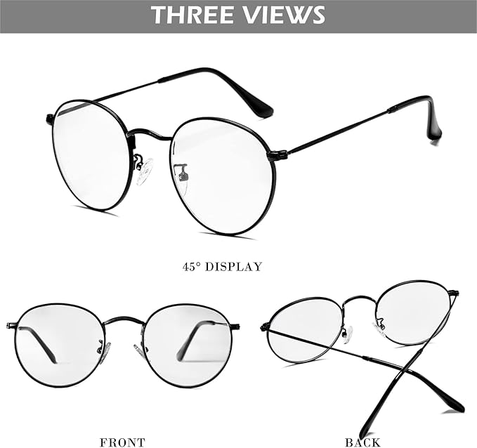 HJSTES Round Blue Light Glasses for Women Men Retro Circle Clear Lens Metal Frame Eyeglasses
