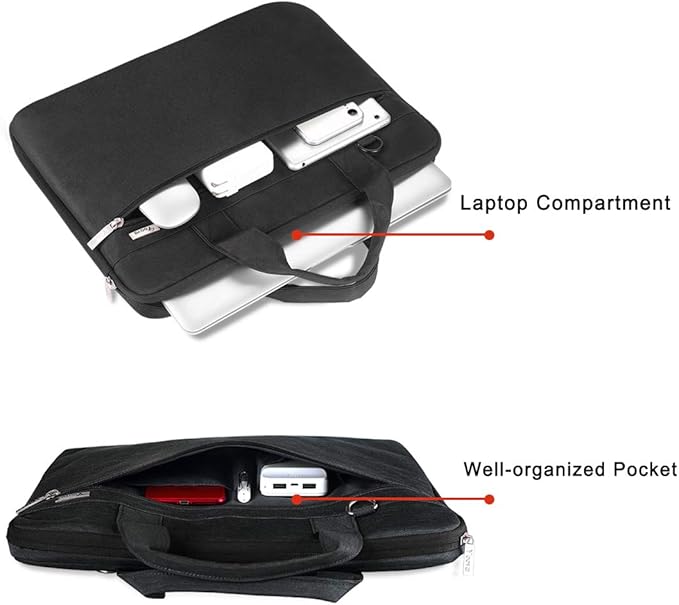 Voova Laptop Bag 17 17.3 Inch, 360° Protective Laptop Case Sleeve with Shoulder Strap Compatible with 17-18 Inch Lenovo Asus Acer Dell Hp, Waterproof Computer Bag Slim Briefcase for Men Women, Black