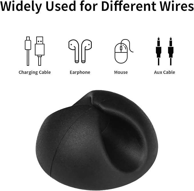 Flezoo Cord Holder Cable Holder, 12PCS Black Adhesive Cable Clips Cord Organizer Charger Holder Wire Management Keeper for Nightstand, Office, Desk or Mouse - Image 3