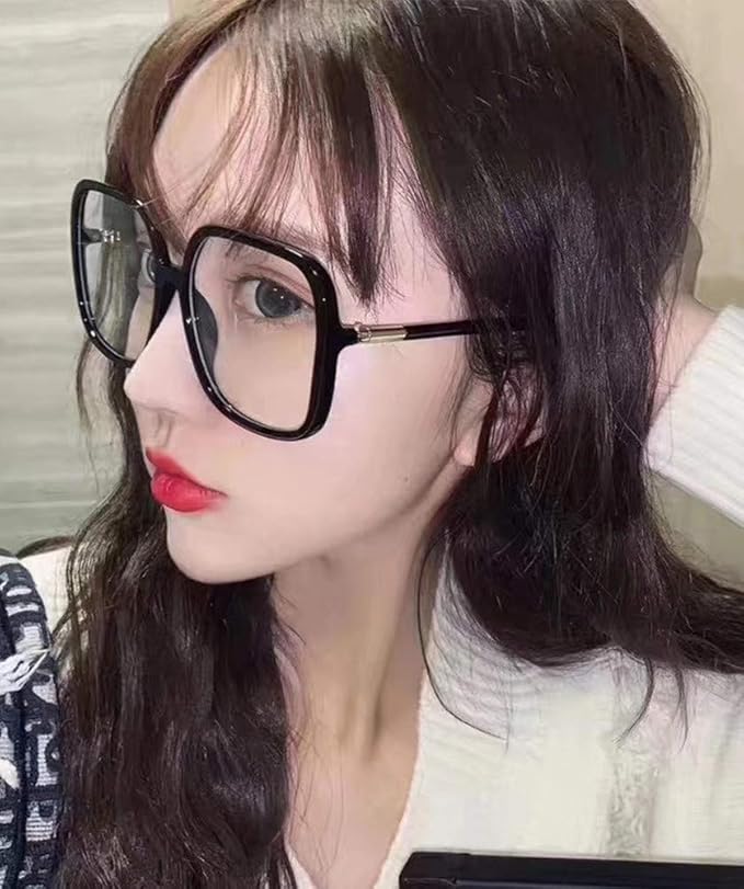 Shiratori Woman's New Retro Blue Light Blocking Glasses Big frame Nerd Eyeglasses Frame Anti Blue Ray Computer Game Glasses Black