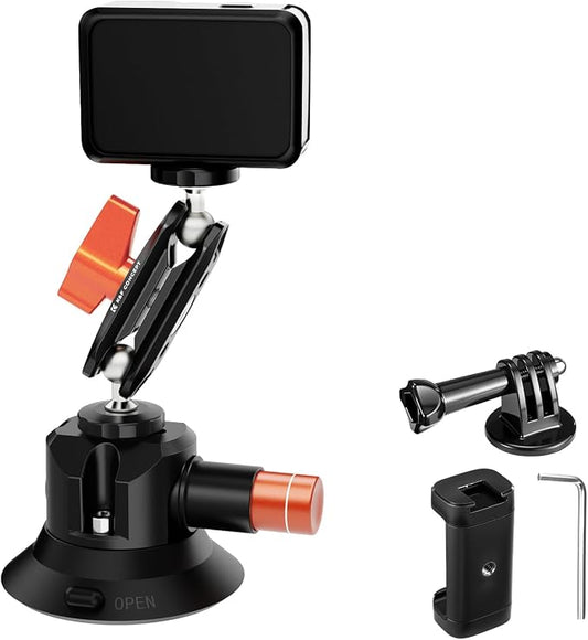 K&F CONCEPT 3" Suction Cup Mount with 360° Double Ball Head Magic Arm, 1/4" Screw Threads, Quick Release Car Mount Compatible with DJI Insta360 for Action Camera Phone Video by KFCONCEPT