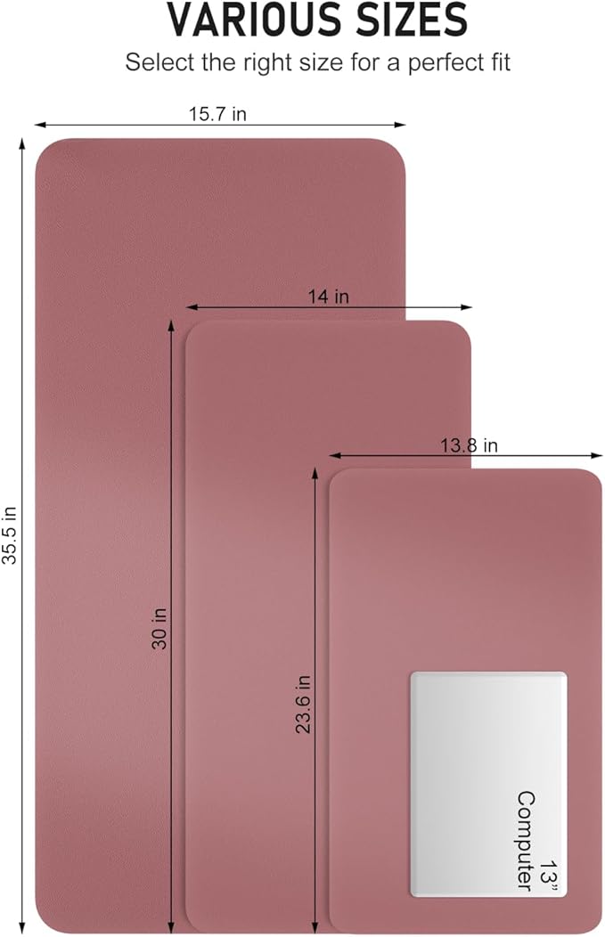 Desk Pad, 35.5" x 17" PU Leather Non-Slip Desk Mat Large Mouse Pad for Desktop, Waterproof Laptop Computer Writing Mat for Office, Home, Work, Gaming, Deep Red